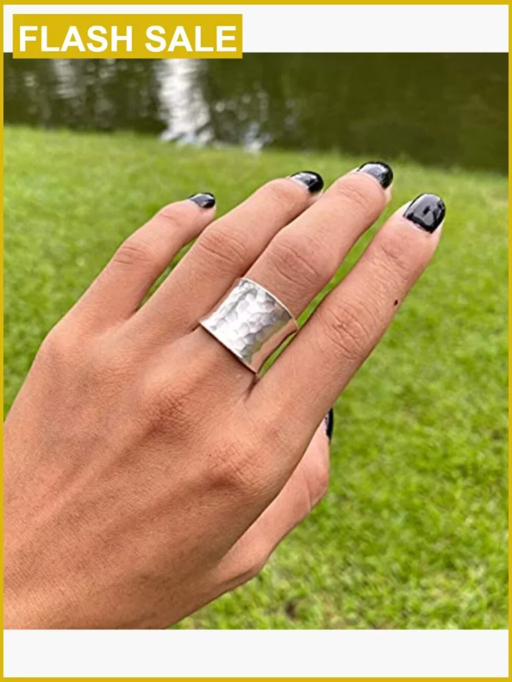 Hammered Sterling Silver Wide Band Ring Adjustable 6-12